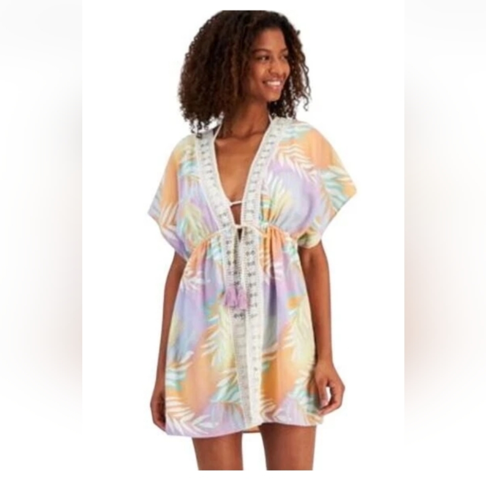 COPY - Miken Pastel Leaf Print Swim Coverup